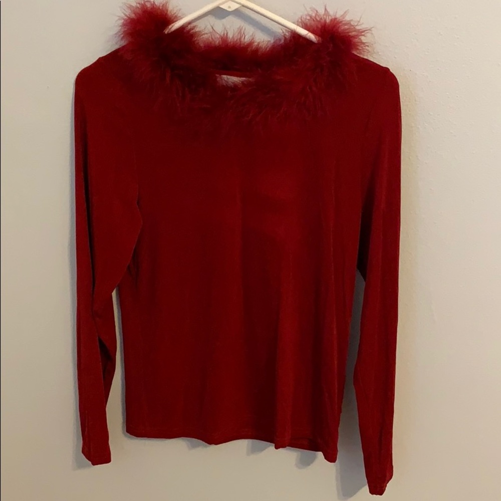 Red feathered shirt